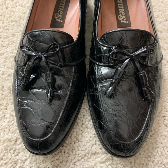 Men's ENNESI Genuine BLACK ALLIGATOR Skin TASSEL Dress LOAFERS Slip On SHOES  9 - Picture 8 of 8